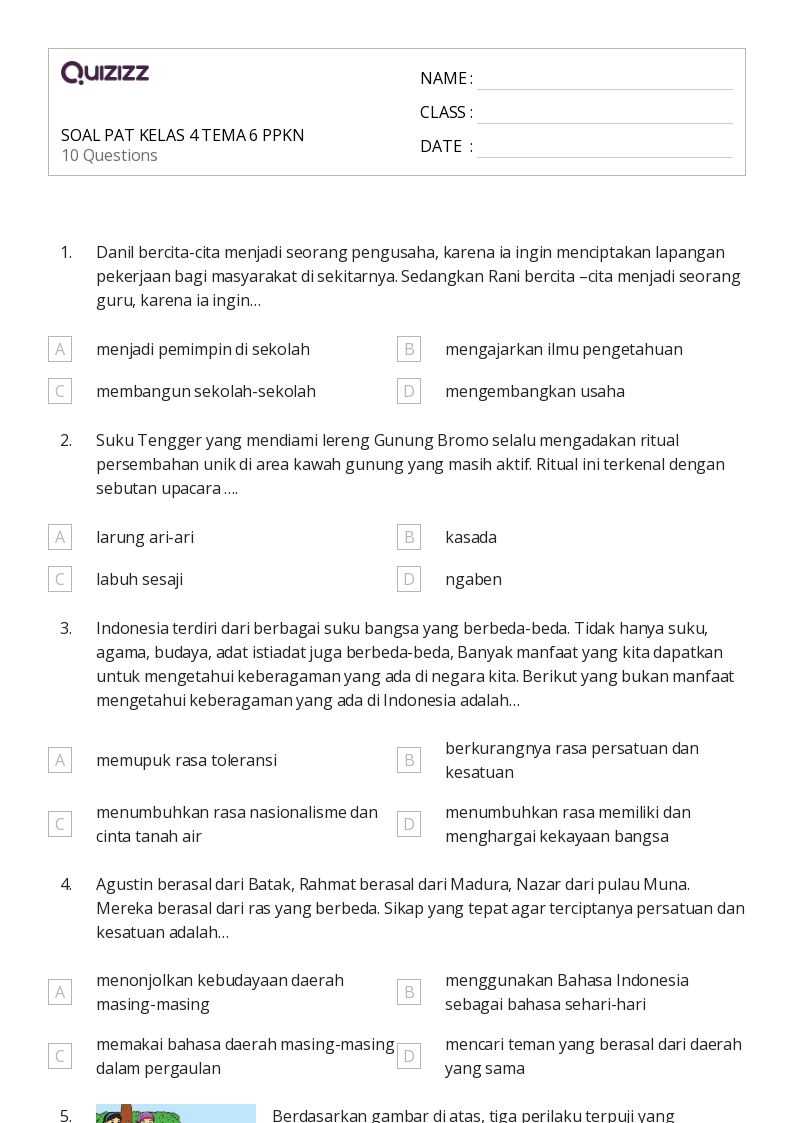 50 lembar kerja Menari untuk Kelas 4 di Quizizz Gratis Dapat Dicetak