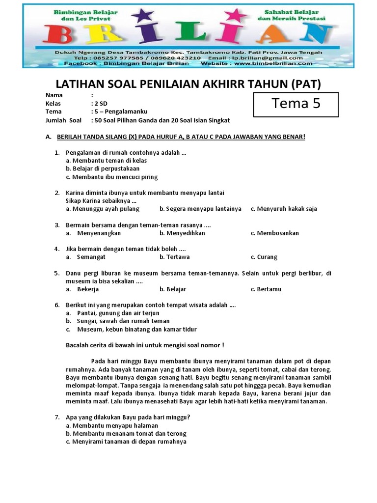 5 Contoh Soal PAT Kelas 4 Tema 9 Paling Sulit, Siswa Wajib Tahu Sebelum Ujian 2026