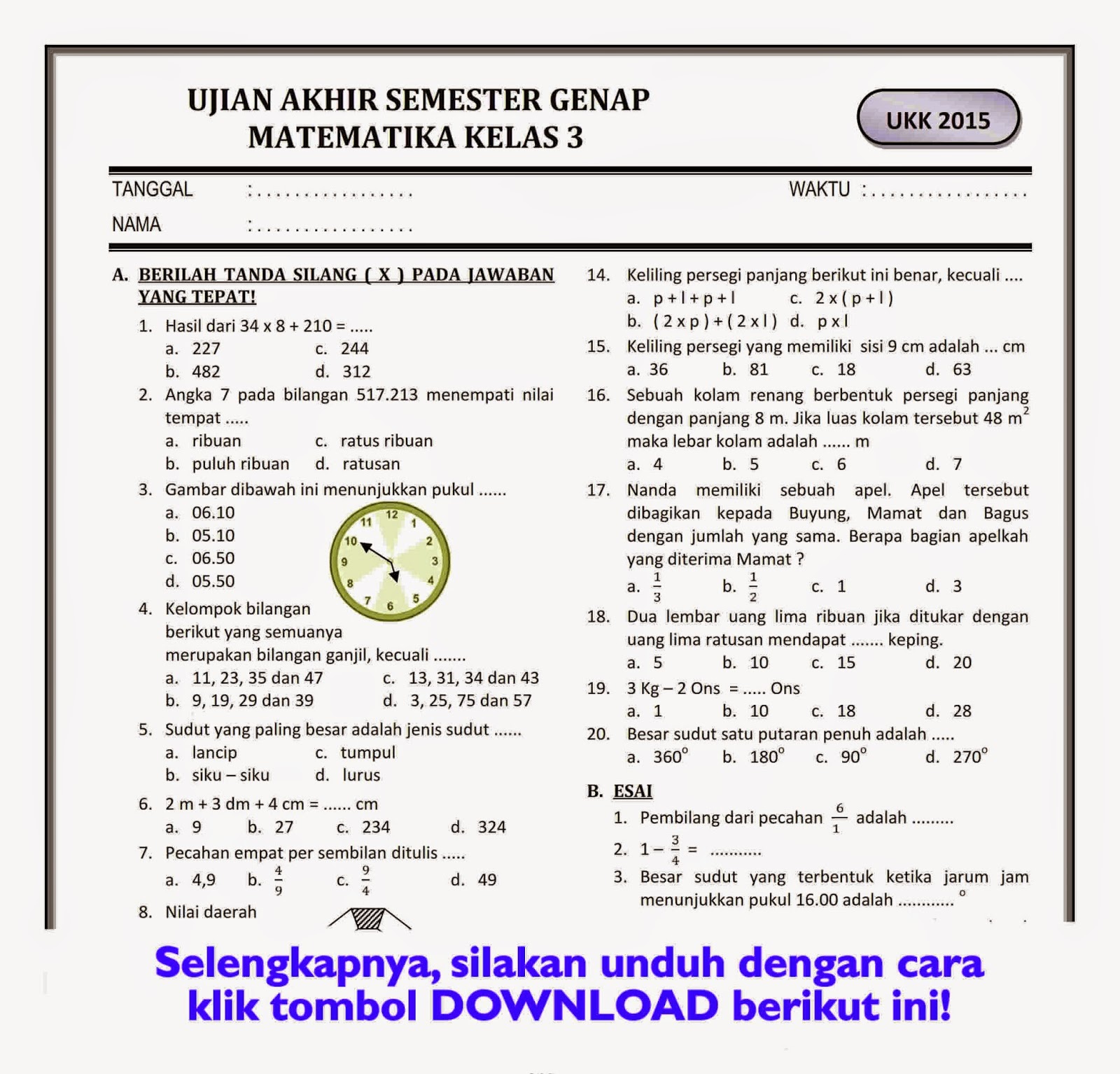 7 Contoh Soal PAT Kelas 4 Semester 2 yang Paling Sering Muncul dan Wajib Dikuasai